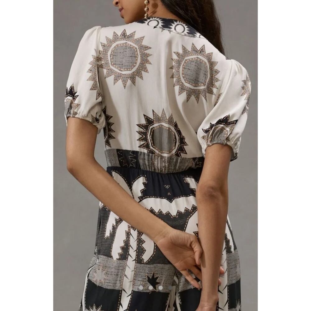 FARM Rio x Anthropologie Sun Palm Tree Tropical Puff-Sleeve Jumpsuit S - Picture 2 of 6